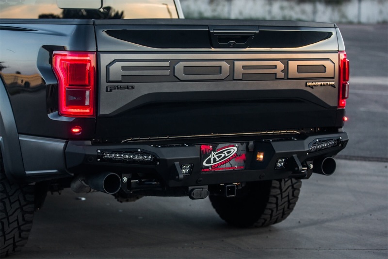 Ford F-150 Raptor Bumper - Rear - Addictive Desert Designs - HoneyBadger with 10in SR LED Mounts - Hammer Black - `17-`18